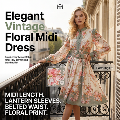 Romantic Floral Print High Neck Mini Dress