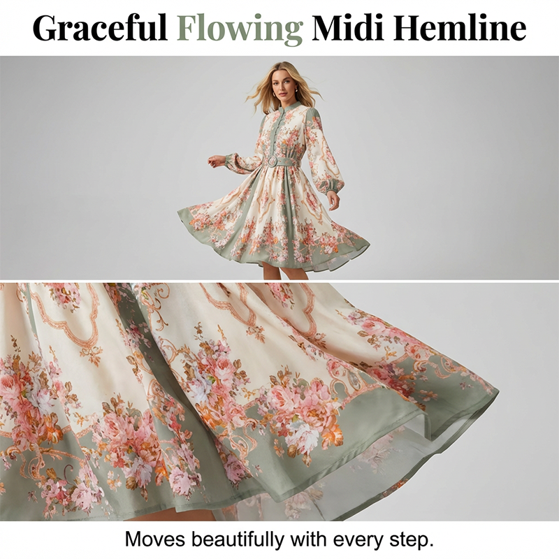 Romantic Floral Print High Neck Mini Dress