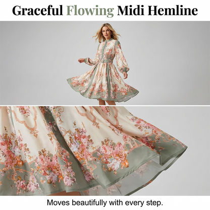 Romantic Floral Print High Neck Mini Dress