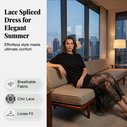 Modern Layered-Look Tee Dress with Lace Hem