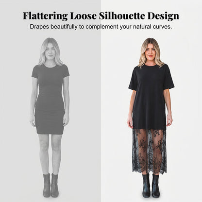 Modern Layered-Look Tee Dress with Lace Hem