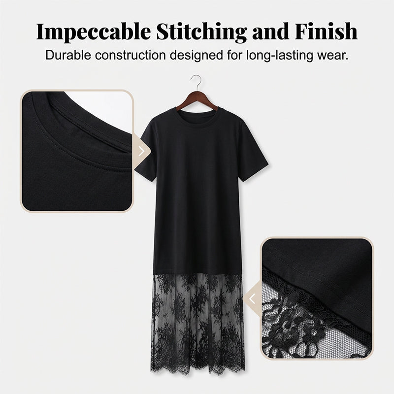 Modern Layered-Look Tee Dress with Lace Hem