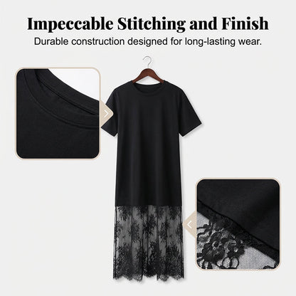 Modern Layered-Look Tee Dress with Lace Hem