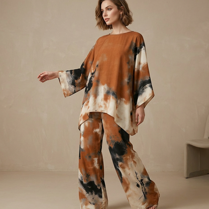 💞Abstract Print Flowy Wide Leg Pants and Top Set