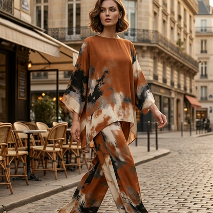 💞Abstract Print Flowy Wide Leg Pants and Top Set