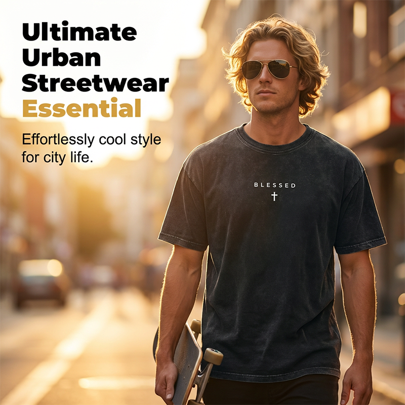 Men's Cross & Letter Print Vintage T-Shirt