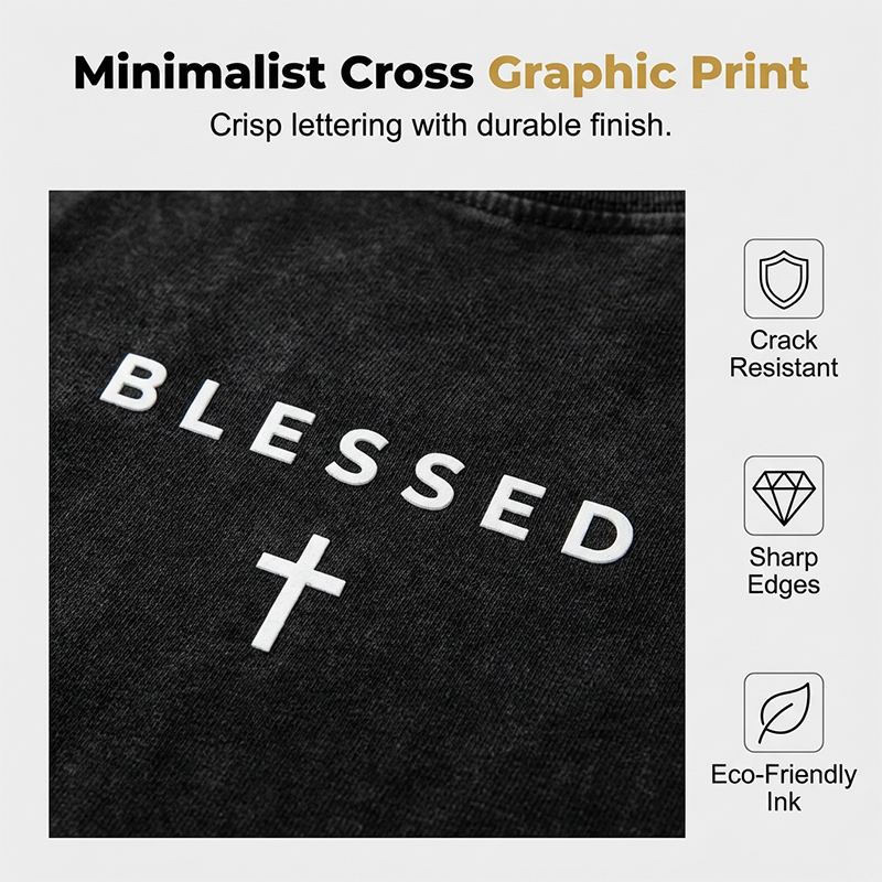 Men's Cross & Letter Print Vintage T-Shirt