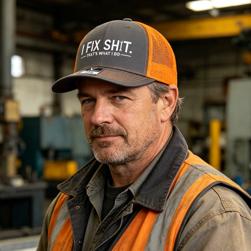 🧢 50% OFF NOW! 🛠️ "I Fix Shit" Embroidered Trucker Hat – Funny Mechanic Design, Breathable Mesh & Perfect for Workshop or Garage 🚗