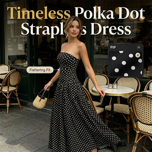 ⚫👗Last Day Special Price:£ 19.99!!!✨ Women's Polka Dot Strapless Dress - Elegant Vacation Essential! ✨
