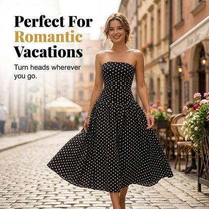 ⚫👗Last Day Special Price:£ 19.99!!!✨ Women's Polka Dot Strapless Dress - Elegant Vacation Essential! ✨