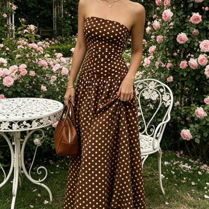 ⚫👗Last Day Special Price:£ 19.99!!!✨ Women's Polka Dot Strapless Dress - Elegant Vacation Essential! ✨
