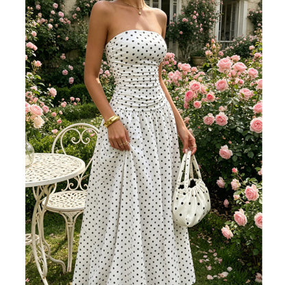 ⚫👗Last Day Special Price:£ 19.99!!!✨ Women's Polka Dot Strapless Dress - Elegant Vacation Essential! ✨