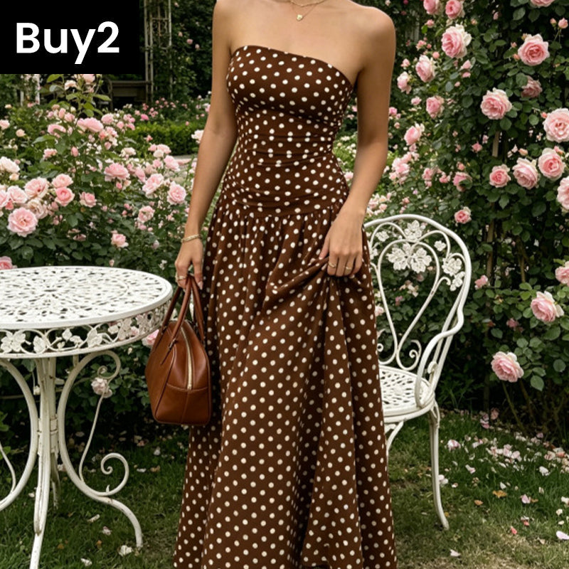 ⚫👗Last Day Special Price:£ 19.99!!!✨ Women's Polka Dot Strapless Dress - Elegant Vacation Essential! ✨