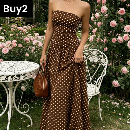 ⚫👗Last Day Special Price:£ 19.99!!!✨ Women's Polka Dot Strapless Dress - Elegant Vacation Essential! ✨