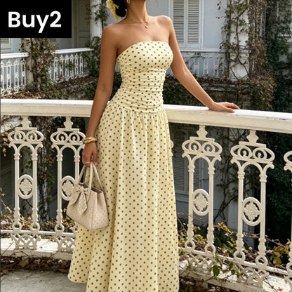 ⚫👗Last Day Special Price:£ 19.99!!!✨ Women's Polka Dot Strapless Dress - Elegant Vacation Essential! ✨
