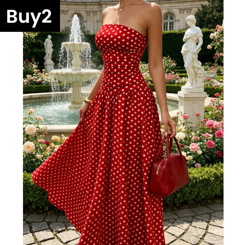 ⚫👗Last Day Special Price:£ 19.99!!!✨ Women's Polka Dot Strapless Dress - Elegant Vacation Essential! ✨