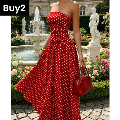 ⚫👗Last Day Special Price:£ 19.99!!!✨ Women's Polka Dot Strapless Dress - Elegant Vacation Essential! ✨