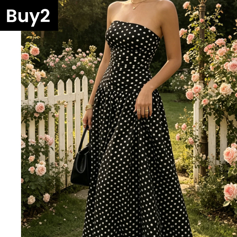 ⚫👗Last Day Special Price:£ 19.99!!!✨ Women's Polka Dot Strapless Dress - Elegant Vacation Essential! ✨