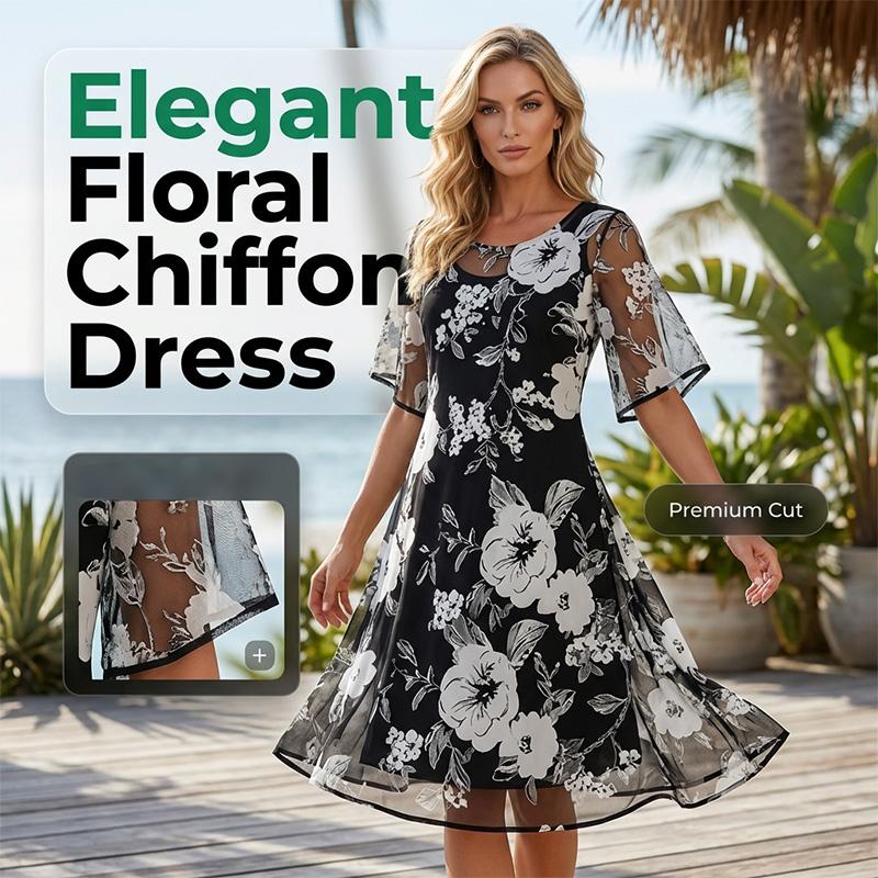 🔥Hot Deals-Women's Elegant Floral Print Chiffon Dress