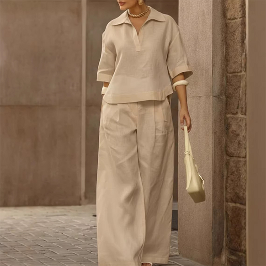 Women's Casual Top & Wide-Leg Pants Set