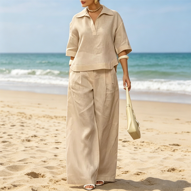 Women's Casual Top & Wide-Leg Pants Set