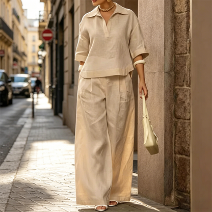 Women's Casual Top & Wide-Leg Pants Set