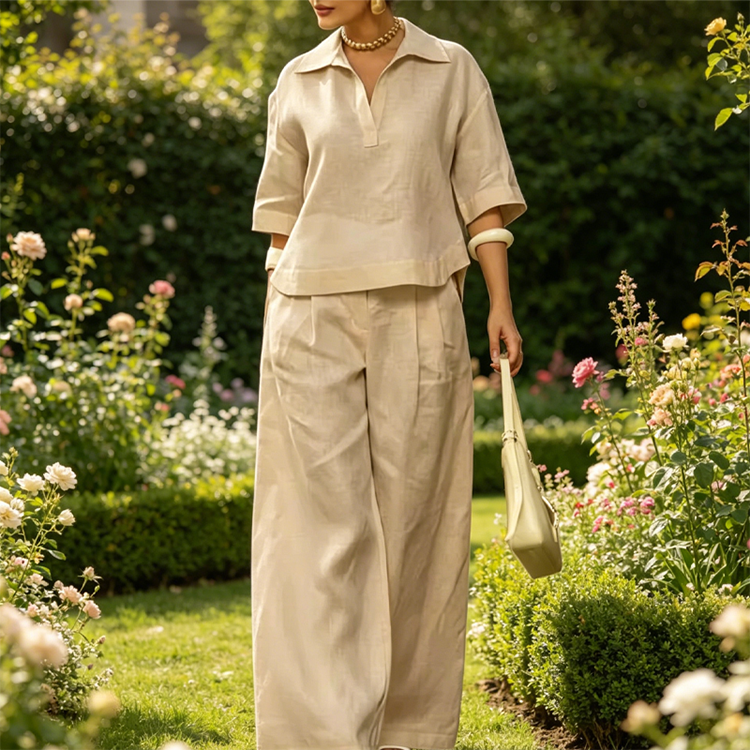 Women's Casual Top & Wide-Leg Pants Set