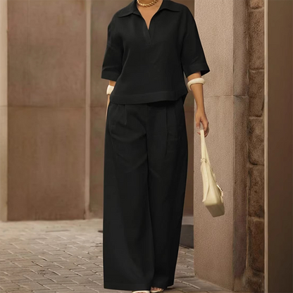 Women's Casual Top & Wide-Leg Pants Set