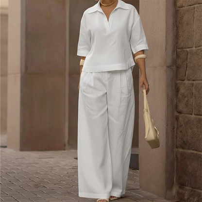 Women's Casual Top & Wide-Leg Pants Set
