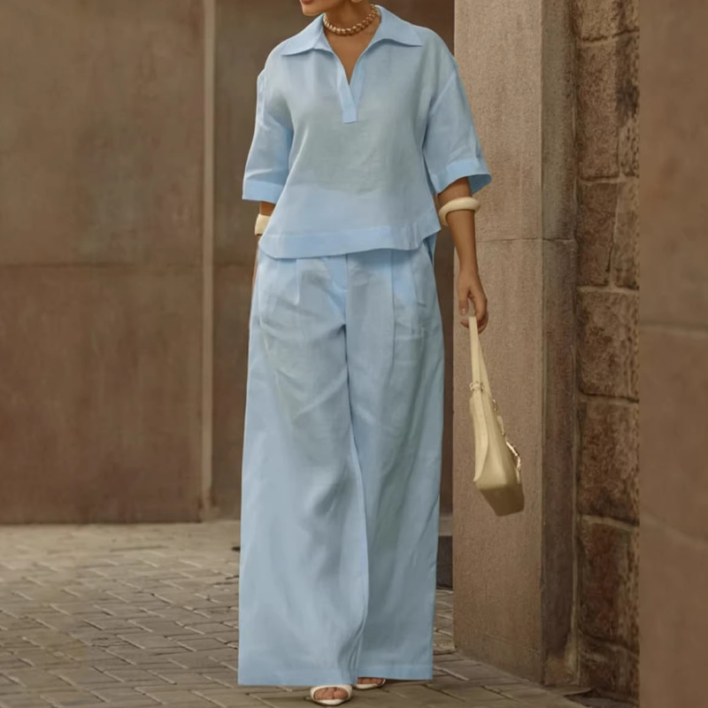 Women's Casual Top & Wide-Leg Pants Set