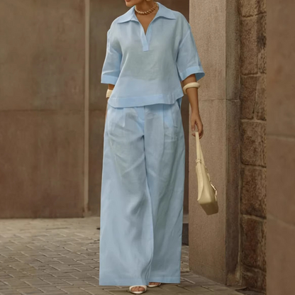 Women's Casual Top & Wide-Leg Pants Set