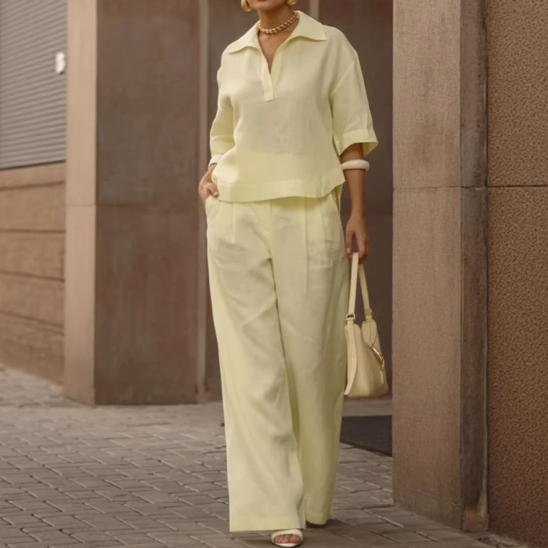 Women's Casual Top & Wide-Leg Pants Set
