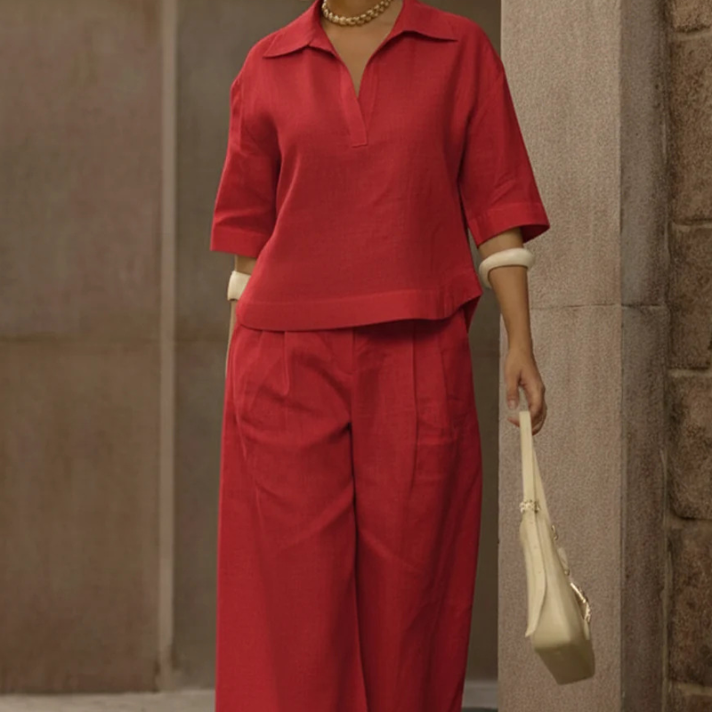 Women's Casual Top & Wide-Leg Pants Set