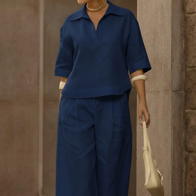 Women's Casual Top & Wide-Leg Pants Set