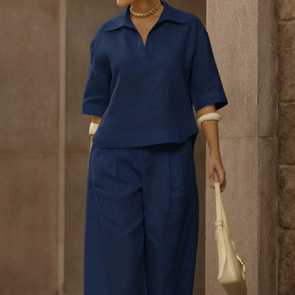 Women's Casual Top & Wide-Leg Pants Set