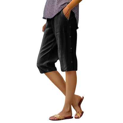 Women's Casual Loose Cotton Linen Breathable Capri Pants