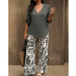 🌿Summer Cool Deal: 50% OFF!!🌿Women's V-Neck Blouse & Printed Wide-Leg Pants Set💃