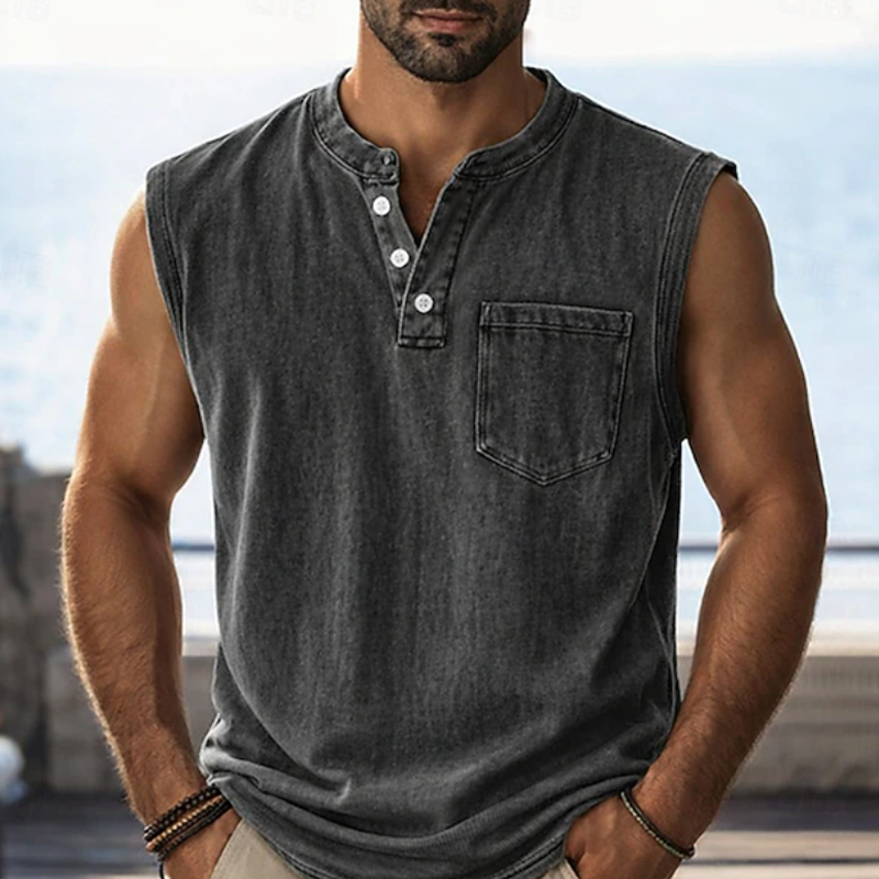 Retro Style Sleeveless T-Shirt with Three Buttons