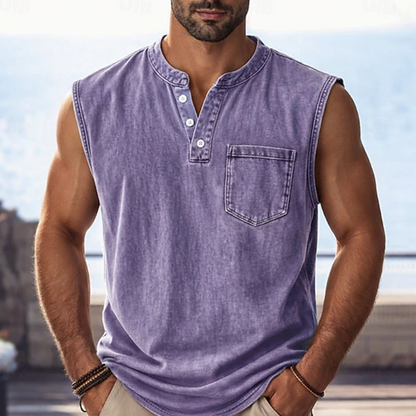 Retro Style Sleeveless T-Shirt with Three Buttons