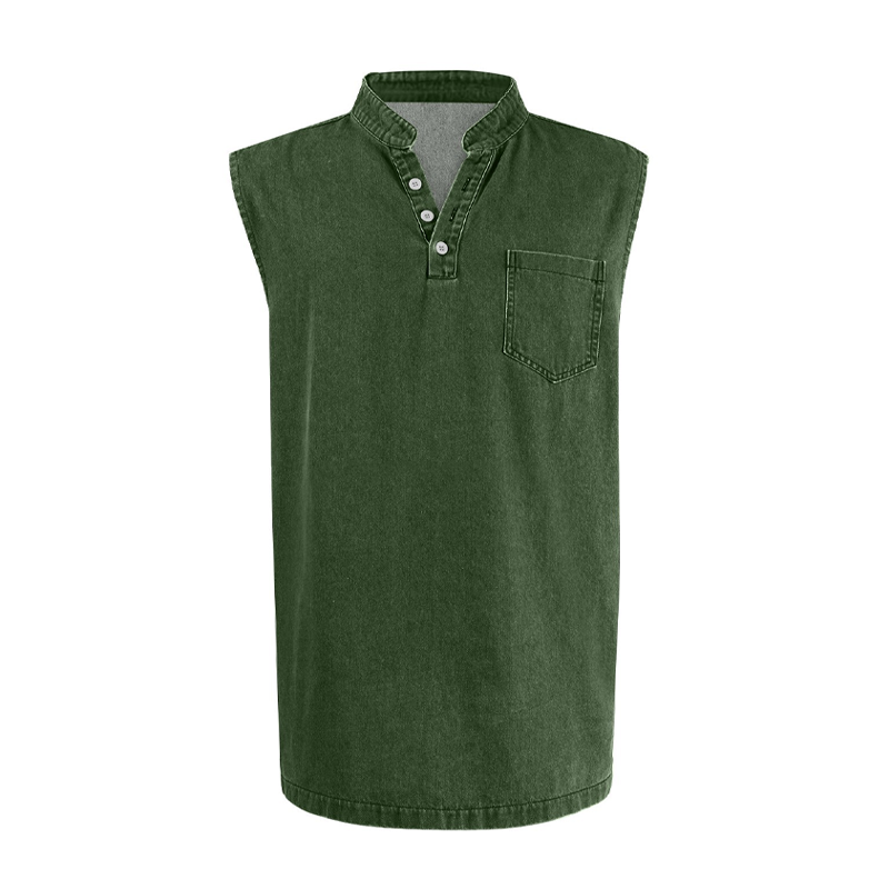 Retro Style Sleeveless T-Shirt with Three Buttons