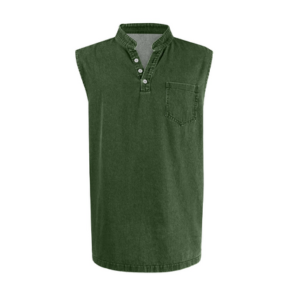 Retro Style Sleeveless T-Shirt with Three Buttons