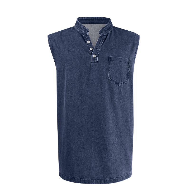 Retro Style Sleeveless T-Shirt with Three Buttons