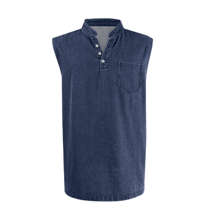 Retro Style Sleeveless T-Shirt with Three Buttons