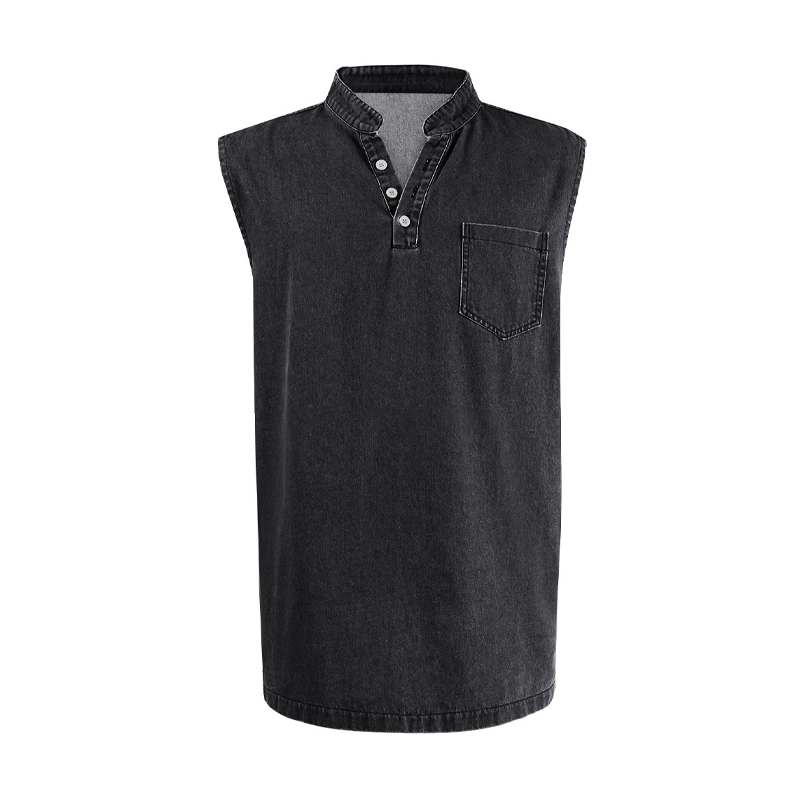 Retro Style Sleeveless T-Shirt with Three Buttons