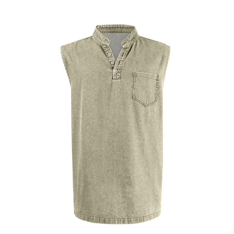 Retro Style Sleeveless T-Shirt with Three Buttons
