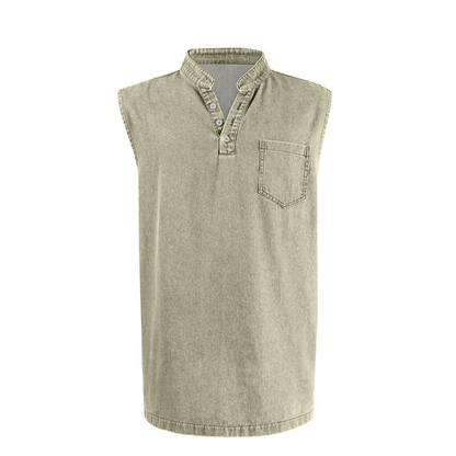 Retro Style Sleeveless T-Shirt with Three Buttons