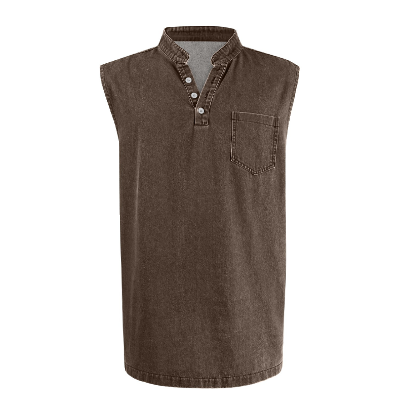 Retro Style Sleeveless T-Shirt with Three Buttons