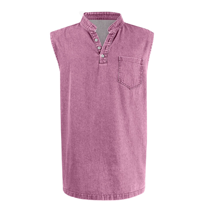 Retro Style Sleeveless T-Shirt with Three Buttons