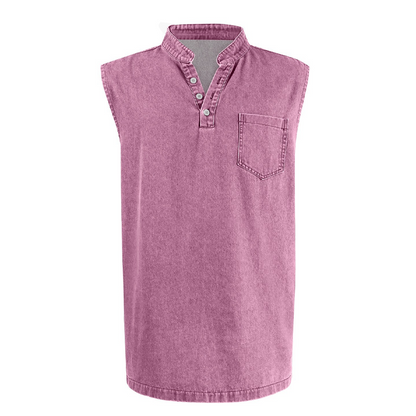Retro Style Sleeveless T-Shirt with Three Buttons