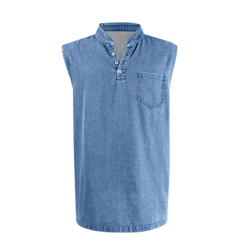 Retro Style Sleeveless T-Shirt with Three Buttons